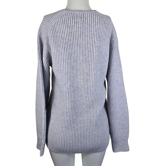 H&M 100% Wool Laine Tight Knit Heathered Blue V-Neck Women's Sweater XS NWT - Picture 2 of 5